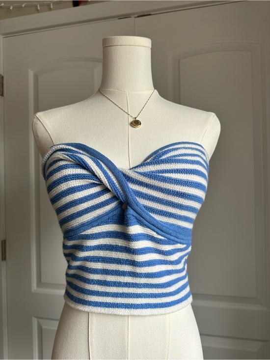 American Eagle Outfitters Tops - American Eagle Coastal Striped Blue & White Twist-Bust Tube Top